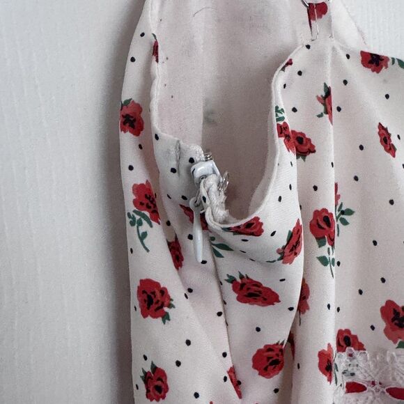 Forever 21 Dress Womens Medium White Red Floral Lace Slip Cami Lined Mini Zipper - Picture 6 of 9
